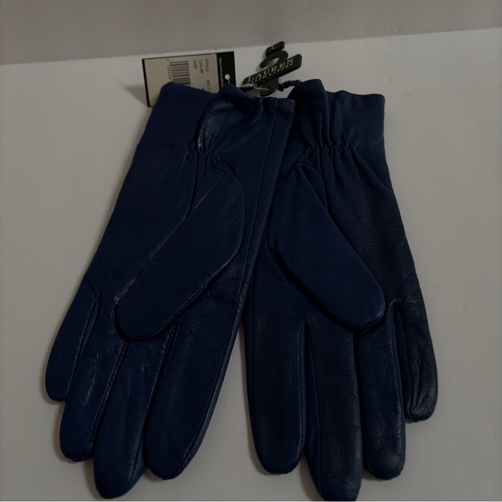 NWT Ralph Lauren Lined Leather Gloves Blue Three Buttons Size Large - Picture 4 of 6